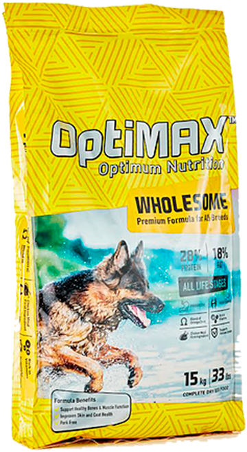 Optimax Wholesome Dry Dog Food – Complete & Balanced Nutrition for Adult Dogs (15kg)