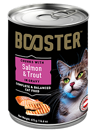 Booster Salmon and Trout Cat Canned Food – Complete Wet Cat Food (24 Cans)